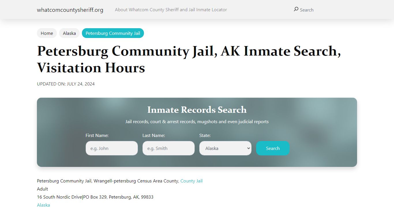 Petersburg Community Jail, AK Inmate Search, Visitation Hours