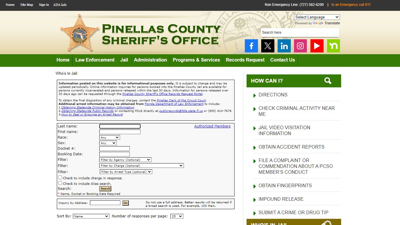 Who`s In Jail - - Pinellas County Sheriff's Office